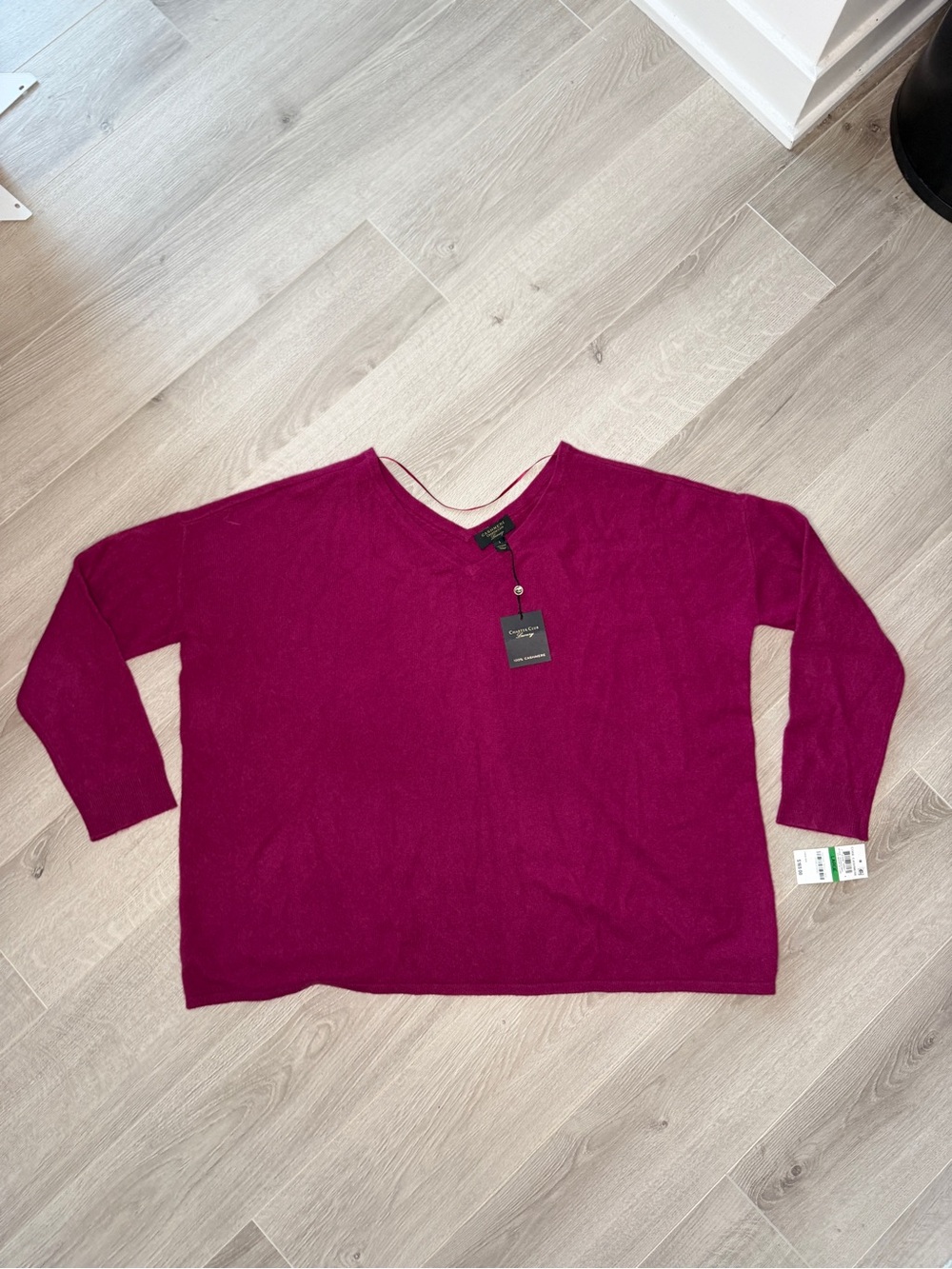 NWT Charter Club Luxury 100% Cashmere V-Neck Sweater Magenta Pink Boxy Sz L